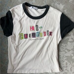 Daydreamer Hi-Frequency Graphic Ringer Tee in White and Black